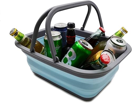 Miniatura 11 de SAMMART SAMMART - Bañera plegable con asa de 9.2L (2.37 galones) - Cesta de picnic portátil al aire libre/cráter - Bolsa de compras plegable - Azul