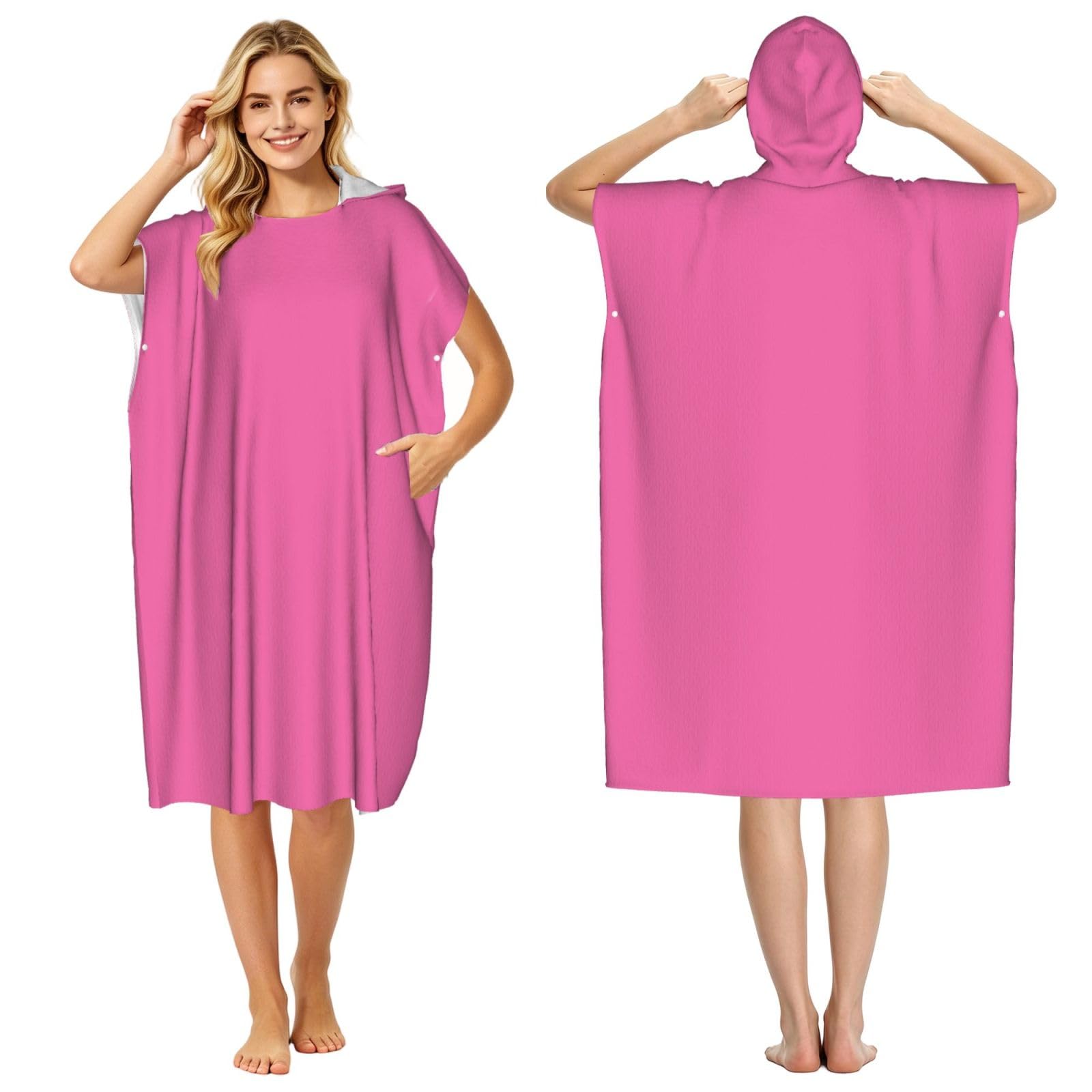 DTHKJNLSF Hot Pink Adult Hooded Beach Poncho Towel