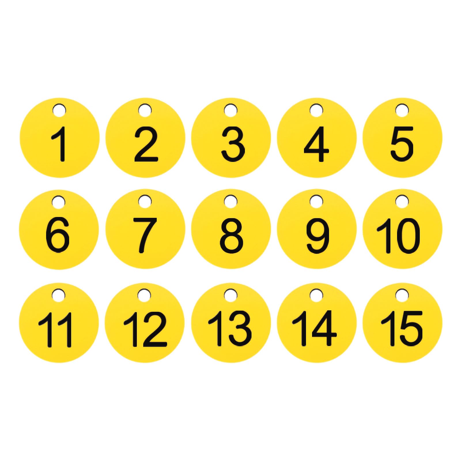 PATIKIL 1-15 Number Tags, 15Pcs Round ID Number Key Tags Plastic Numbered Keychain for Luggage Lockers Organizer Field Sales Hangers Clothes Labels, Black-Yellow โ image 1