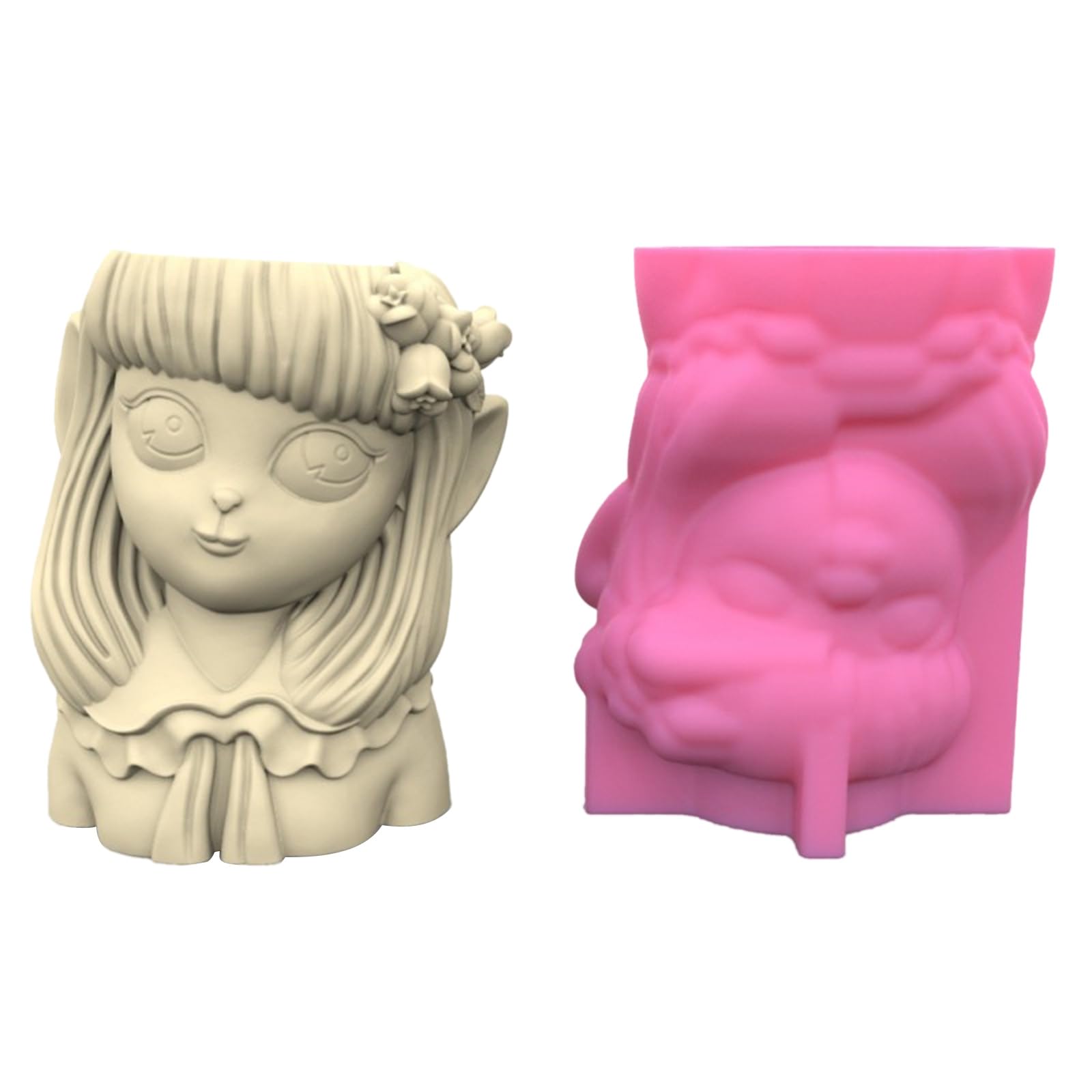 NEWFT Girl Gypsum Silicone Mold Succulents Concrete Flower Vase Plaster Cement Mold Clay Mold Candle Holder Mold