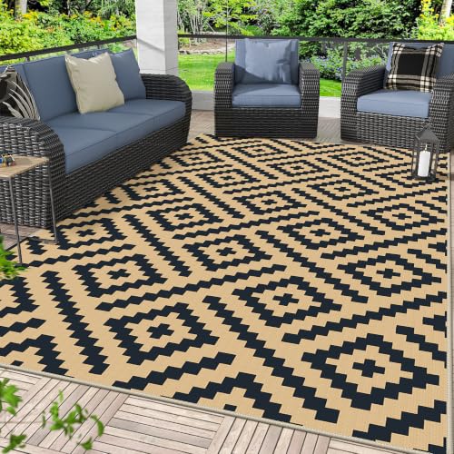 Image of GENIMO Outdoor Rug, Waterproof Plastic Rugs for Patio, 6'x9' Black Sand