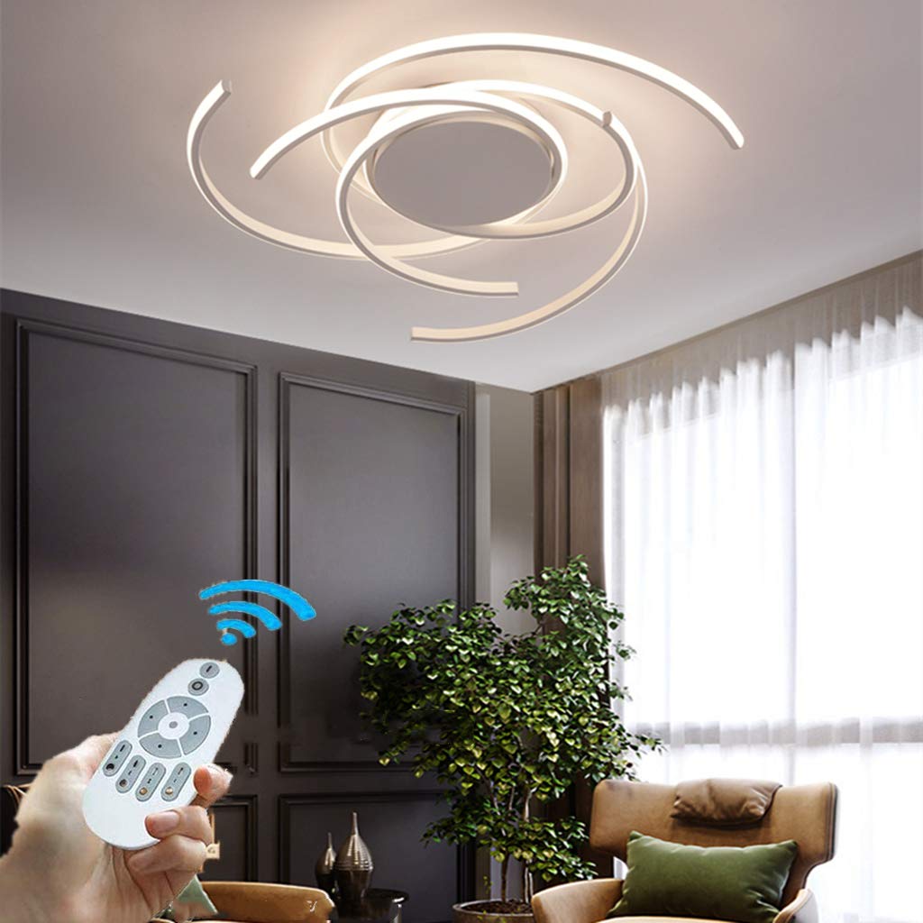 HYKISS LED Ceiling Light Modern Spiral Flower Shape Ceiling Lamp Dimmable with Remote Control Stepless Dimming Chandelier Fixture Dining Room Living Room Bedroom Ceiling Lighting,White,Ø75CM/92W [Energy Class A+++]