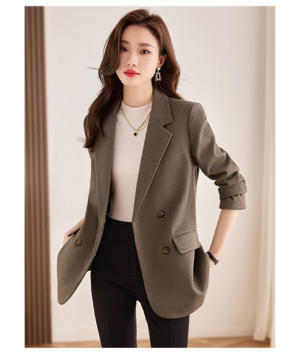 Damen Blazer Tweed Jacken,Vintage Brauner Nothced Revers Anzugsmantel,Lässige Mode,Lange Ärmel,Zweireihige Jacke,Herbst Übergangs Oberbekleidung Mit Rückenschlitz