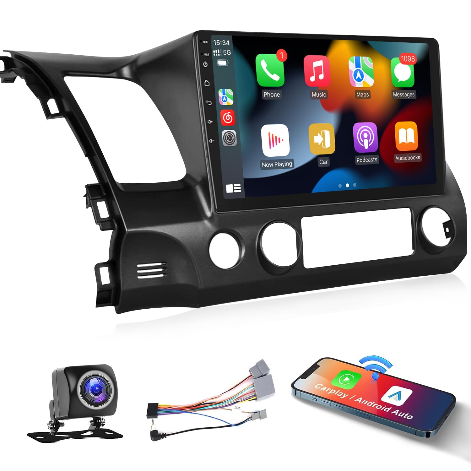 Naifay Android Car Stereo for Honda Civic 2006 2007 2008 2009 2010 2011 with Wireless Carplay Android Auto, 2G+32G 10.1" HD Touchscreen Car Radio WiFi GPS Navigation Bluetooth MirrorLink Backup Camera