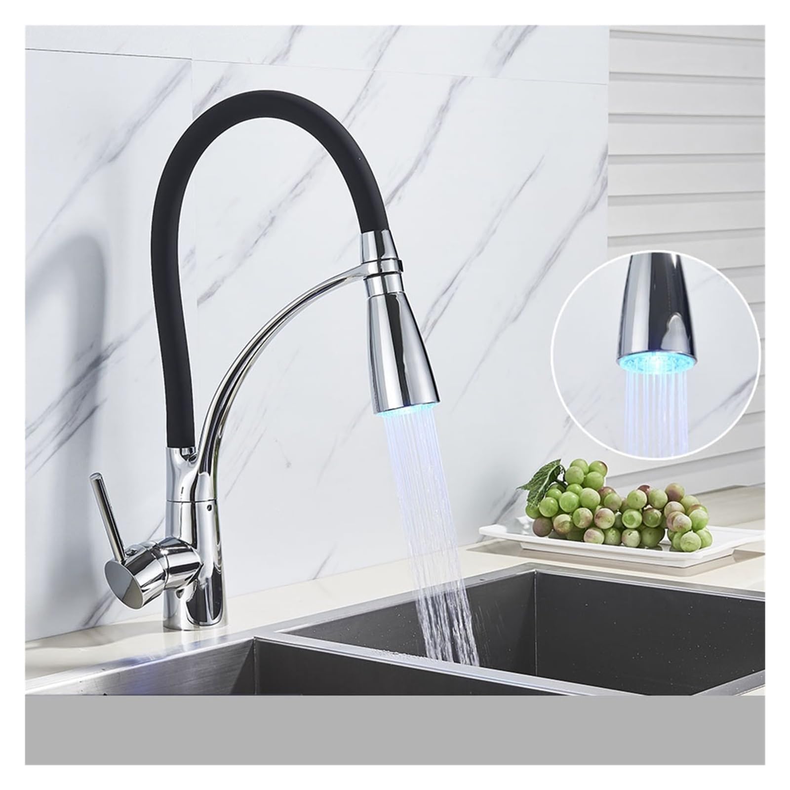 Robinet d'évier de cuisine extractible avec éclairage LED pour mitigeur moderne