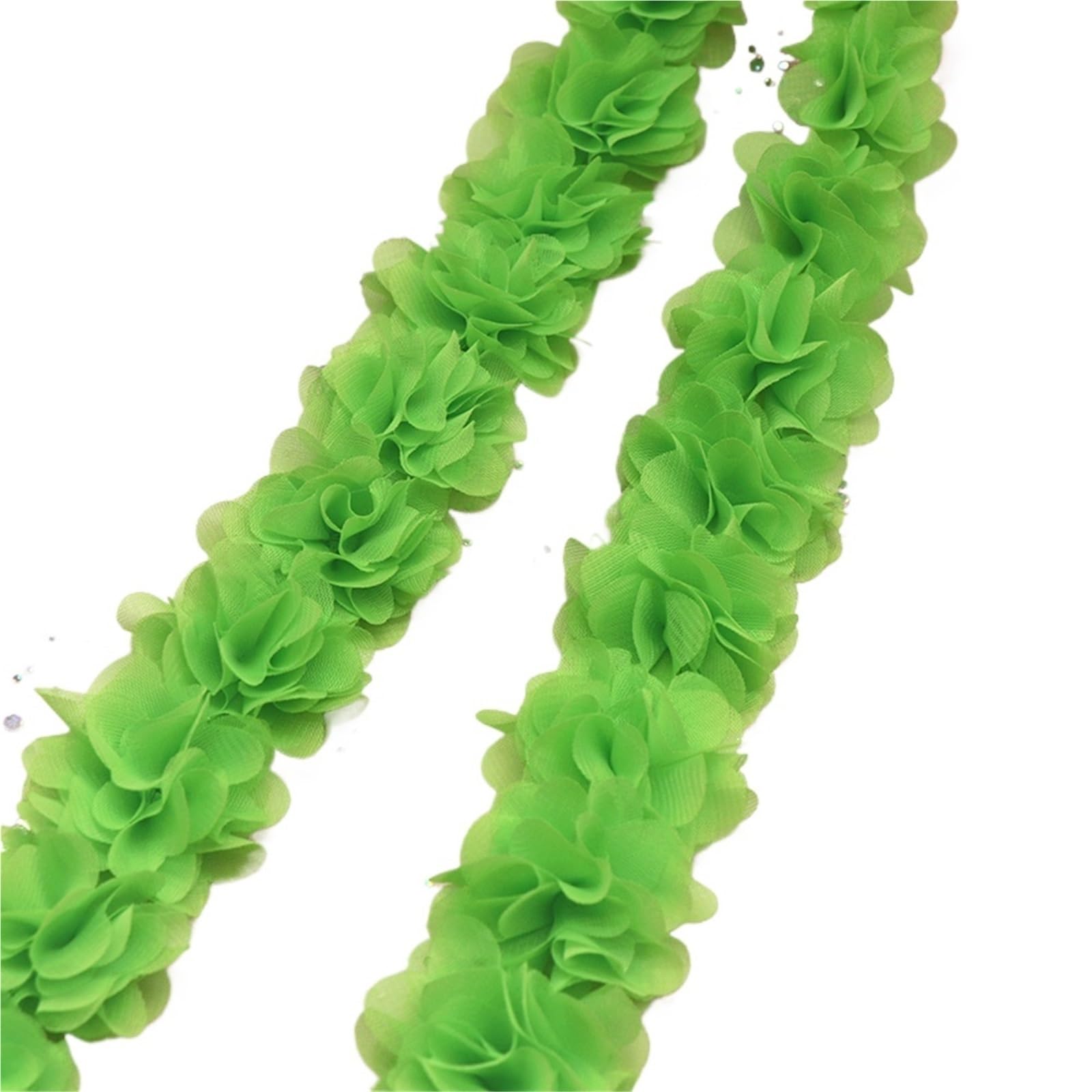 Wtaxbh Green 91Cm Iron On Patches 5Cm Flowers 3D Chiffon Cluster Lace Dress Decoration Fabric Applique Trimming Sewing Supplies(Green 91Cm)