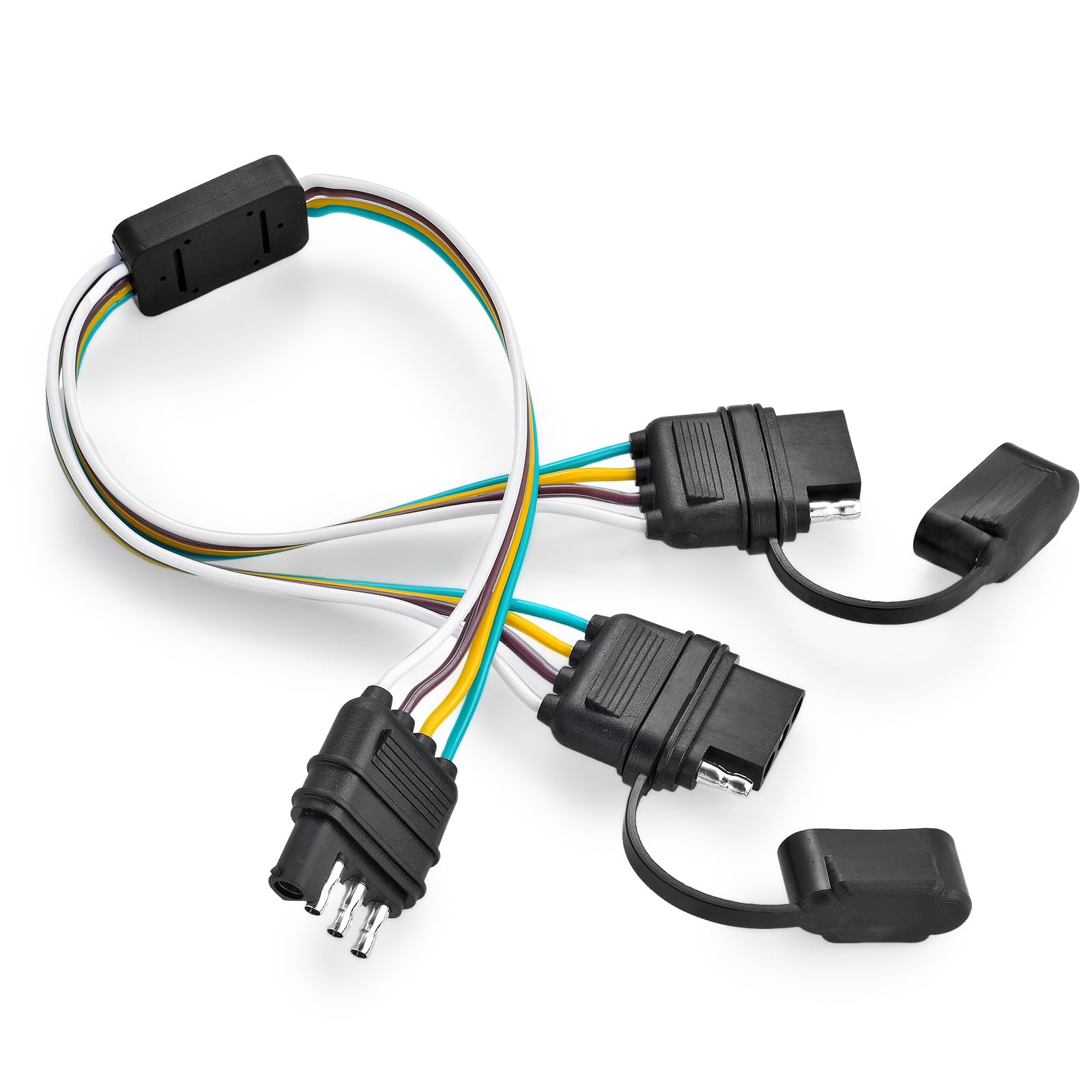 LIMICAR 4 Way Y-Splitter Trailer Plug Adapter, 4 Pin Trailer Connector, Trailer Light Adapter for Tailgate Light Bar & Trailer Lights, Trailer Wring Harness 4 Pin Connector