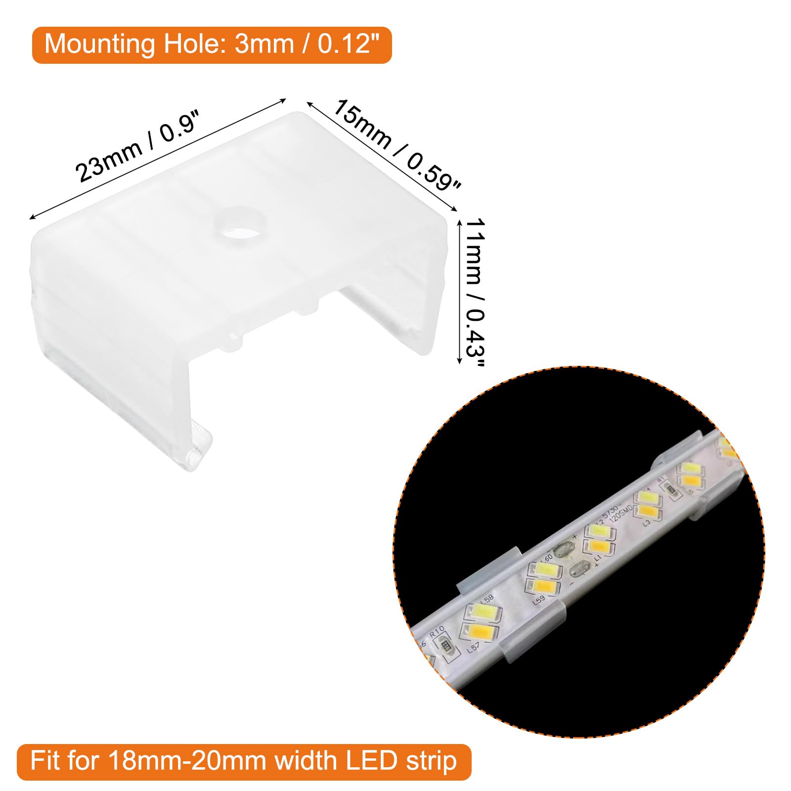 uxcell LED Neon Mounting Clips Holder Mounting Bracket Support Fixing Clamps Fit 18mm to 20mm Silicone LED Neon Strip Lighting - Image 2