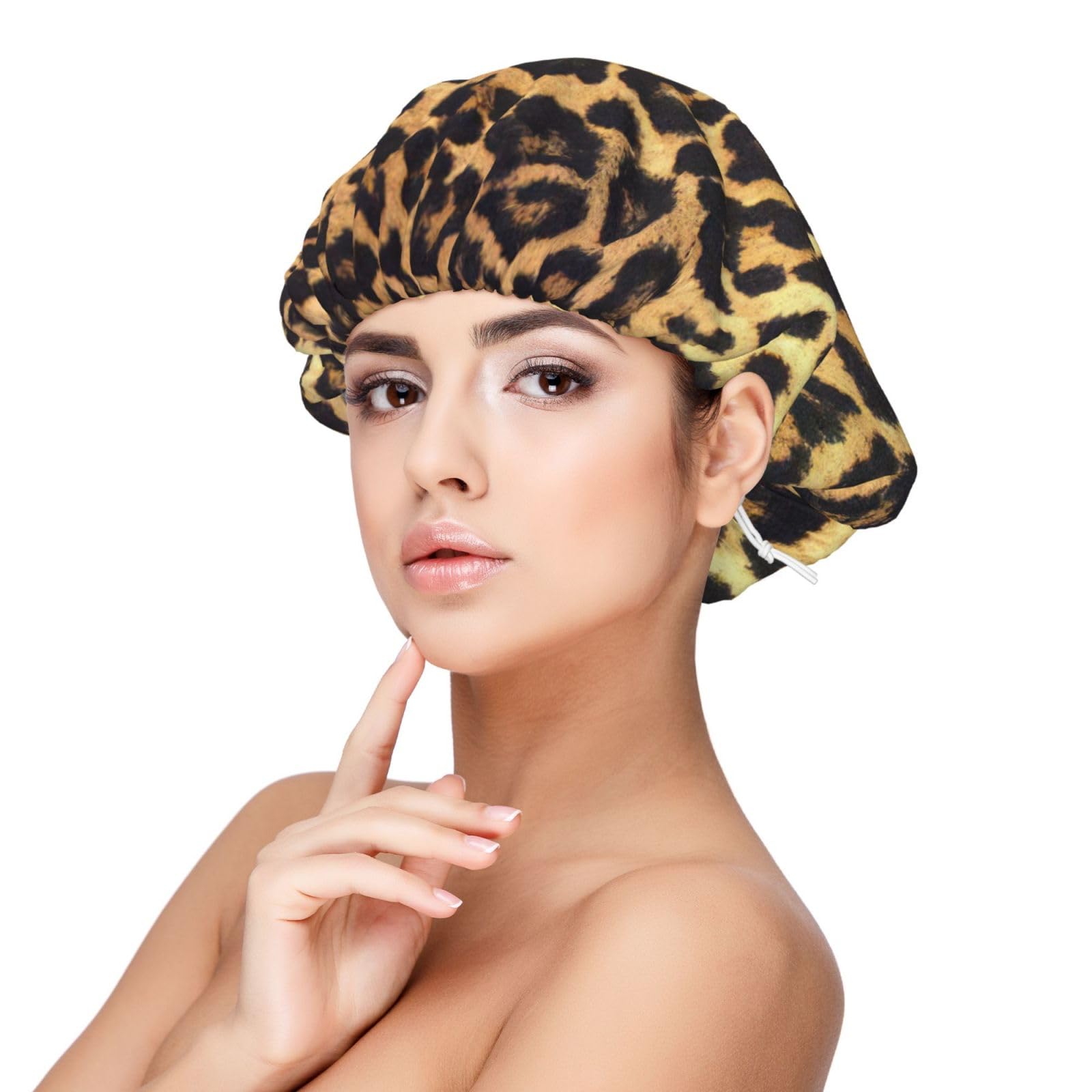 Double Layer Reversible Hair Wrap Satin Sleep Leopard Print Cap Bonnet for Braid Curly Hair Satin Bonnet Black