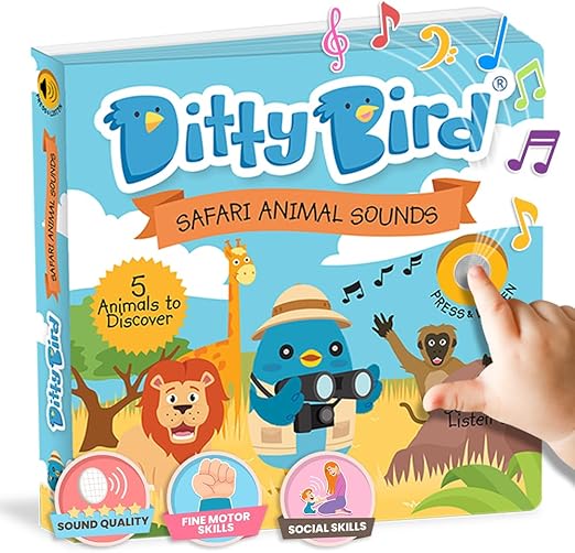 Ditty Bird Safari Book for Toddlers | Realistic Animal Sound Book | Interactive Safari Board Books for Toddlers 1-3 | Sensory, Musical Books for Animal Lovers | Sturdy Nursery Rhyme Toys for Baby