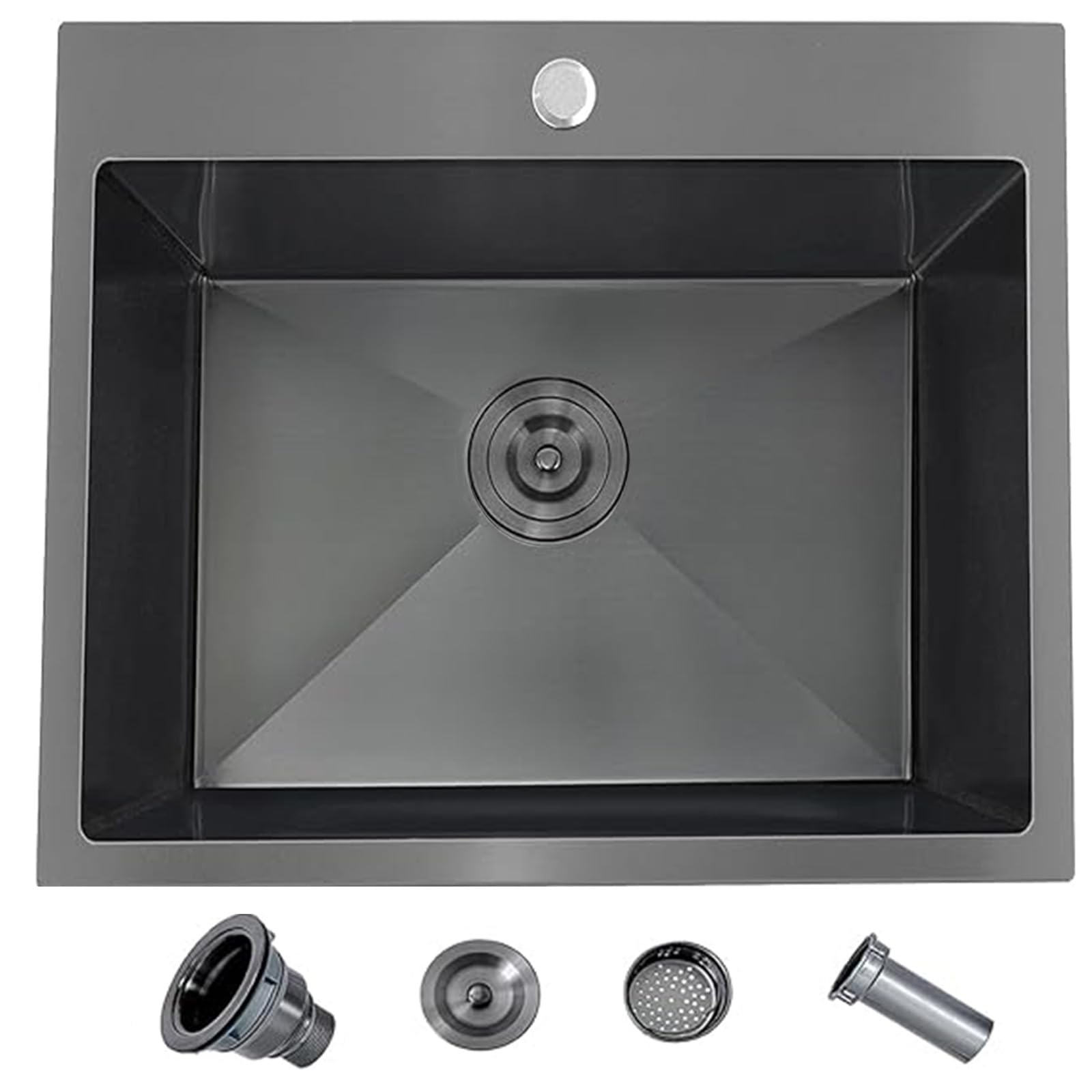 Black Drop In Kitchen Sink 25x22, Top Mount Gunmetal Black RV Laundry Utility Sink 16 Gauge Stainless Steel 8 Deep Single Bowl with Drain