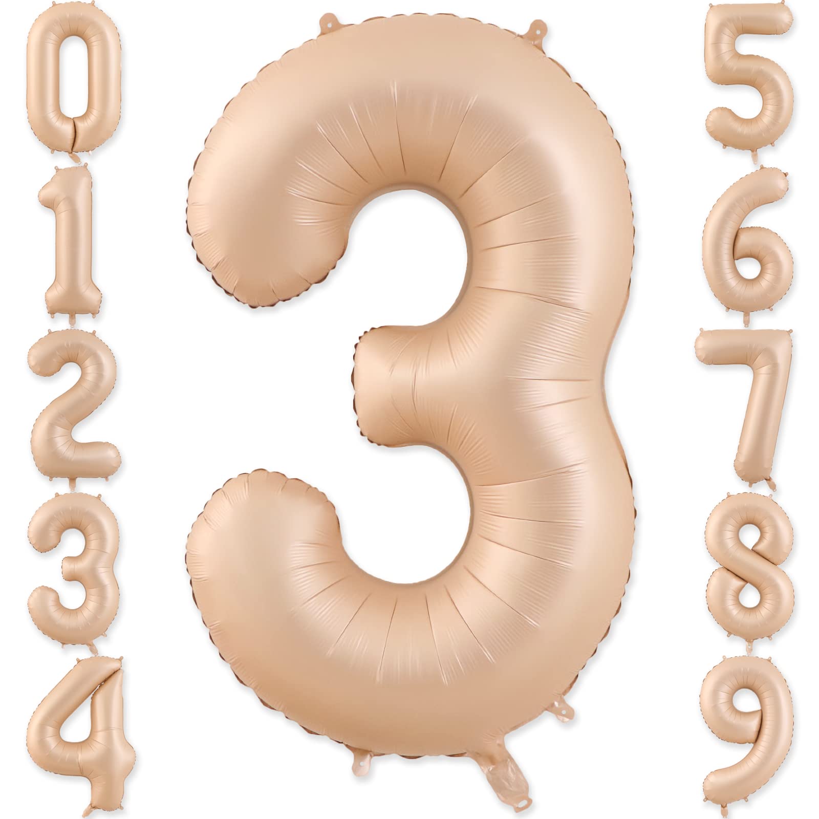 3 Balloon, Number 3 Balloon, 3 Balloon Number 40 Inch, Beige Large Big Foil Number Balloons for Birthday Party Graduation Wedding Anniversary Baby