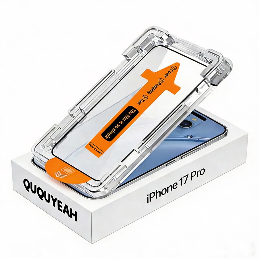 【初心者にも簡単】iPhone 17 Pro用強化ガラススクリーンプロテクター、2枚パック、取り付けガイドフレーム付き、自己粘着性、貼り付け簡単、指紋防止、飛散防止、iPhone 17 Proに対応、傷防止、高い光透過率。