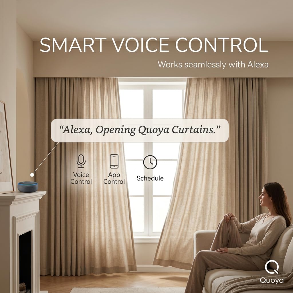 Quoya QL500 inteligentny system zasłon, elektryczna szyna do zasłon z automatyczną szyną 【Zmotoryzowane i regulowane prowadnice/drążek/drążek (do 5 metrów)