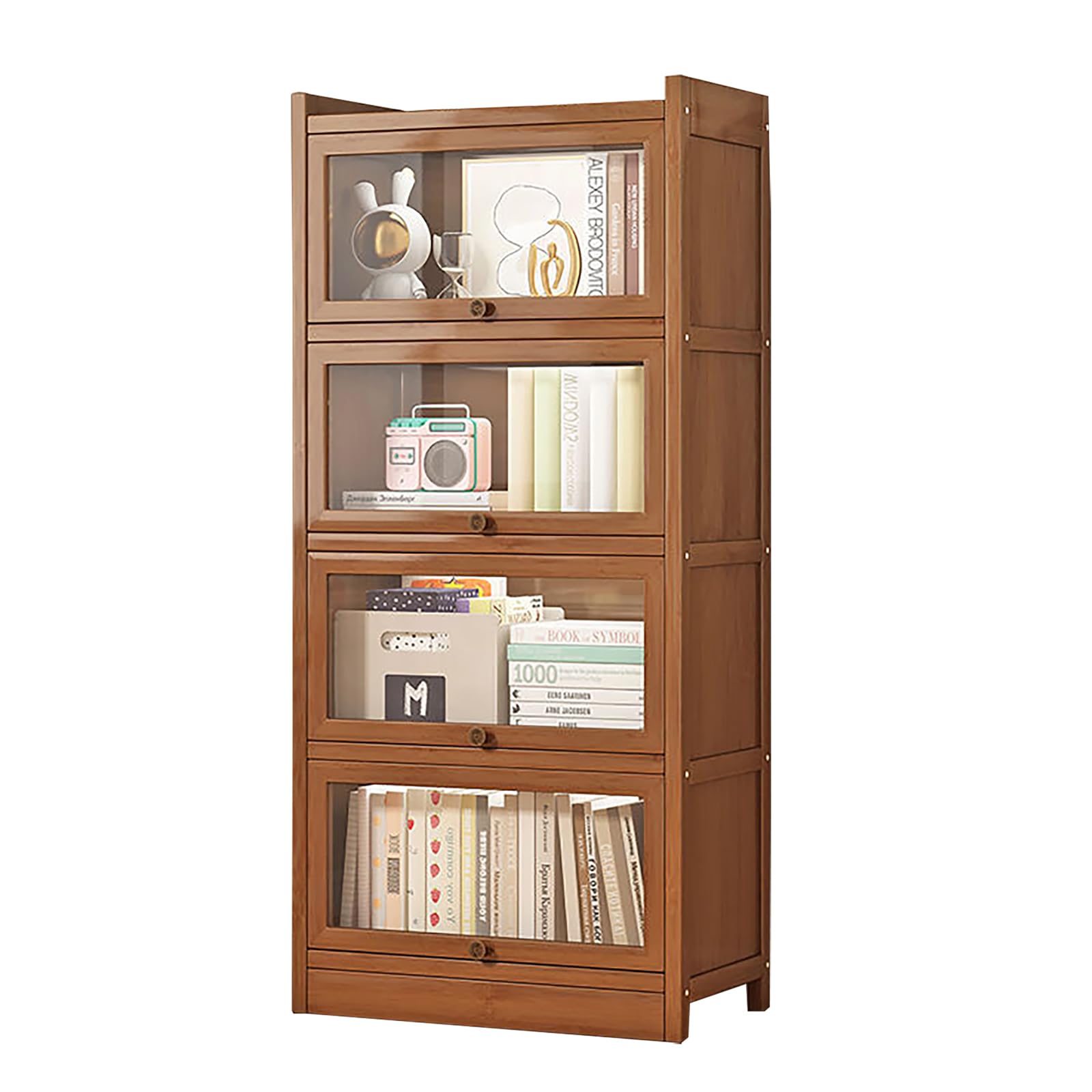 One/Two/Three/Four/Five Tier Display Cabinet, Storage Shelves with Acrylic Glass Door, Bookshelf and Bookcase for Playroom, Bedroom, Trophy Display Case 23.6×13×51.2in Wood Color