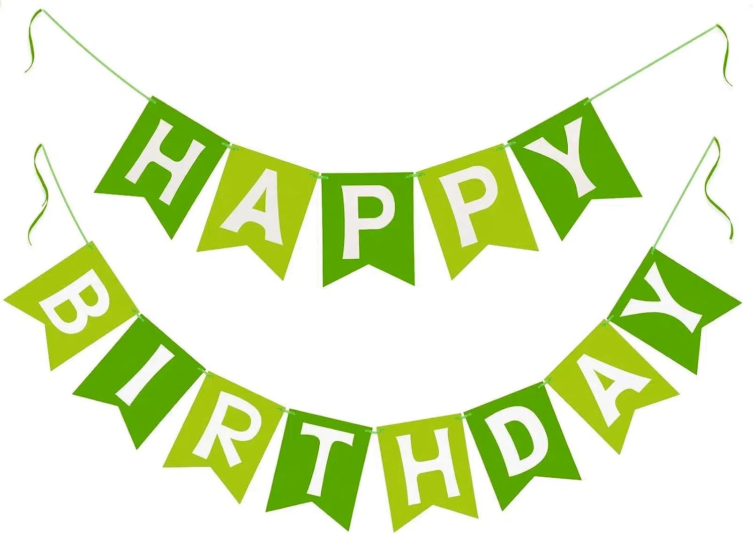G2PLUS Girlanda Happy Birthday, duża girlanda urodzinowa, girlanda z zielonego papieru, łańcuch chorągiewek Happy Birthday, dla chłopców i dziewczynek, na przyjęcie urodzinowe