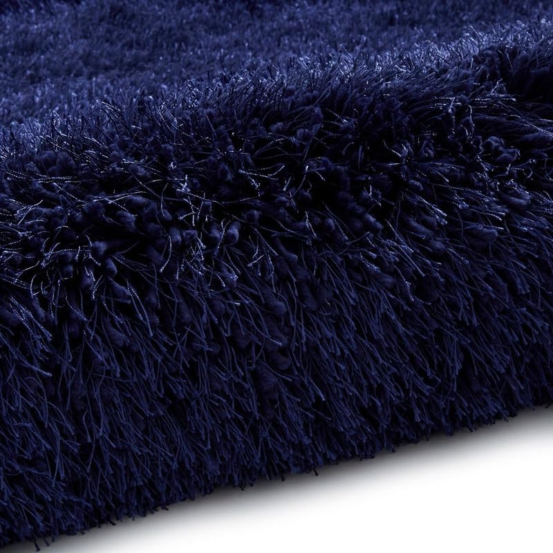 Image of Square Plain Fur Rugs Bedroom and Living Room 4x4 Feet Modern Home Decor Handwoven Extra Comfy Premium Shag Navy Blue Color