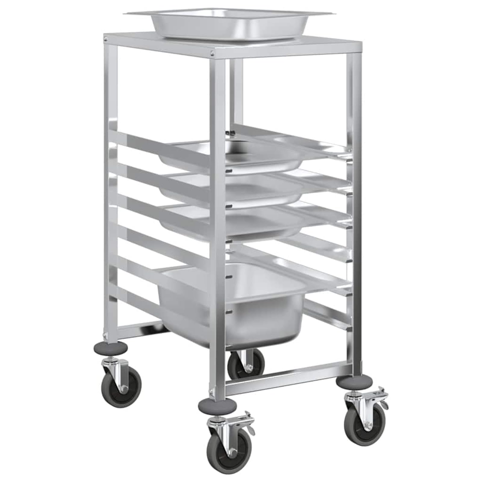 Geecher Carrello Portateglie con 6 GN Contenitori, Mobile per Vassoi da Cucina 39x55x87 cm in Acciaio Inossidabile, Ideale per Ristoranti e Cucine Professionali