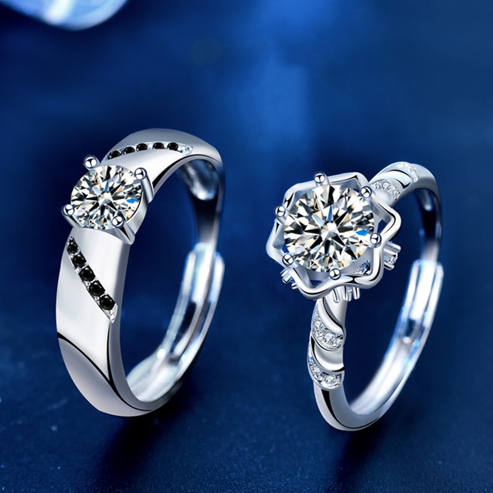 Anillos de flores, anillo de moissanita de plata de ley S925, anillos abiertos redondos de 0,5 quilates, anillos ajustables para boda, joyería de promesa para hombre, Moissanita