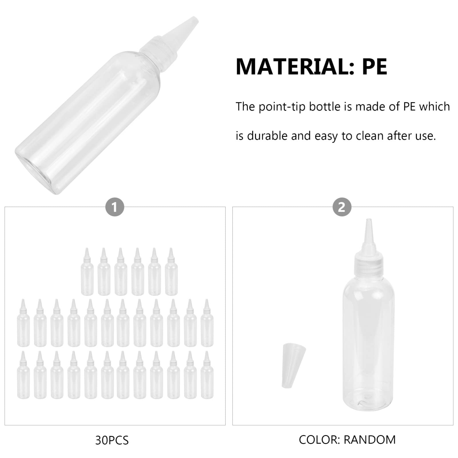 Flacone Applicatore a Punta 100ml Pe per Tinta Chioma, 30 Pezzi
