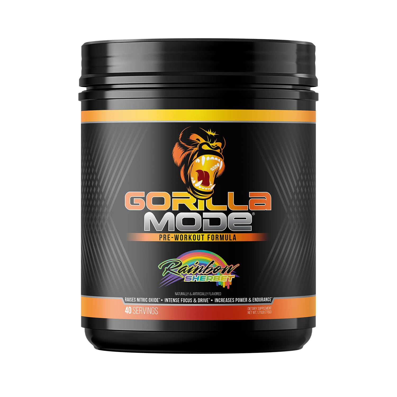Gorilla Mode Pre Workout - Massive Pumps Laser Focus Energy Power - L-Citrulline, Creatine, L-Tyrosine, Betaine, Hydroprime, Alpha-GPC, 400mg Caffeine, Huperzine A - 776g (Rainbow Sherbet)