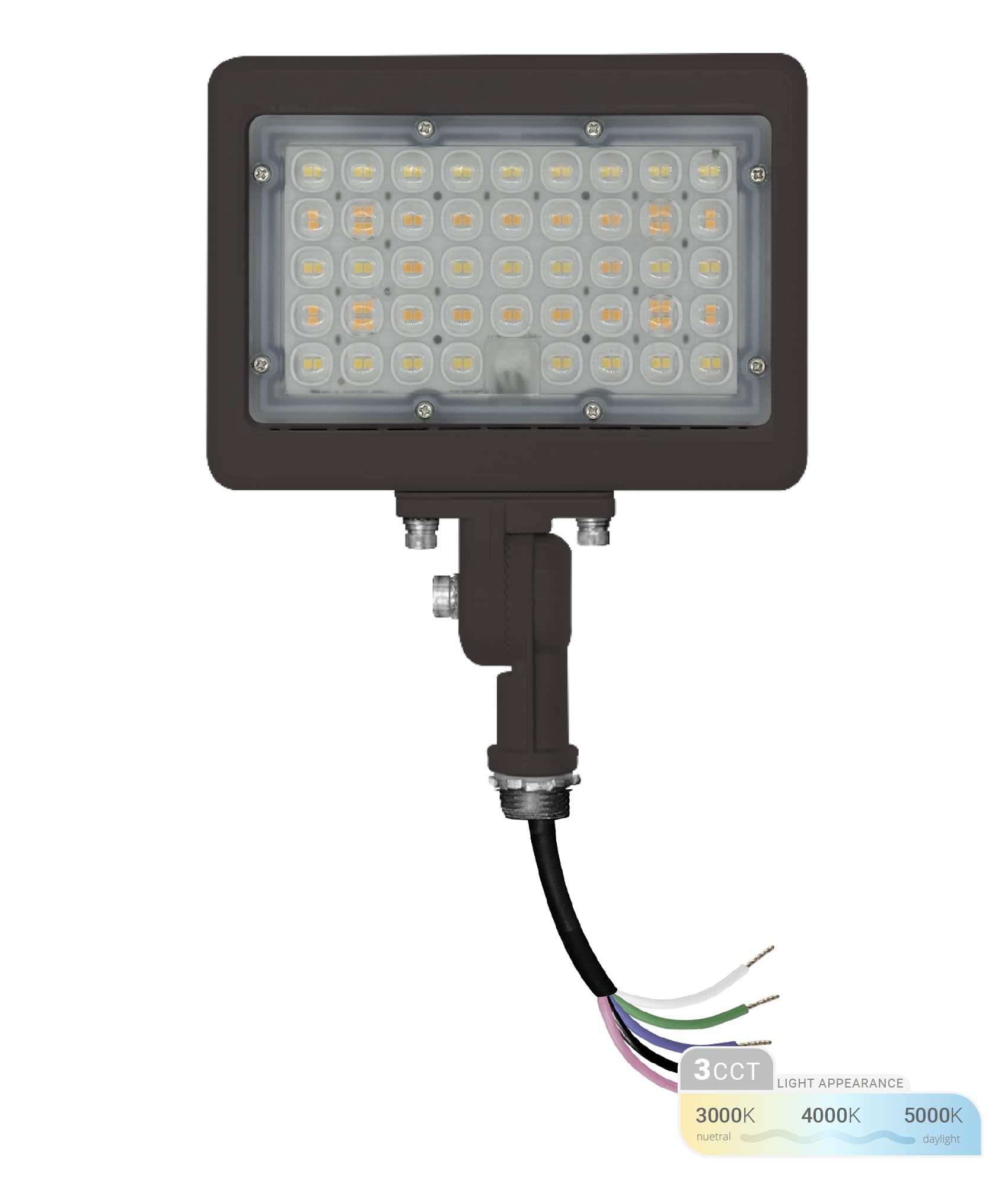 NUWATT 30W LED Flood Light, 3CCT 3000K/4000K/5000K Selectable, IP65 Waterproof Lighting, Adjustable Knuckle Mount, 4200LM, 0-10V Dimmable, 120-277V, Outdoor Security Floodlight for Yard, Bronze, UL