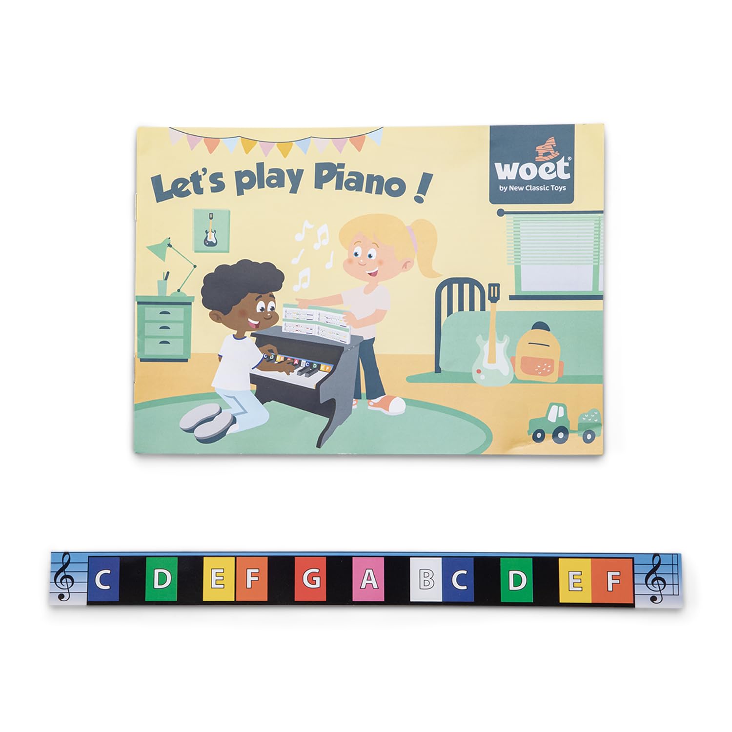 Woet Drewniany fortepian dla dzieci - edukacyjny instrument muzyczny z 18 klawiszami - Muzyczna zabawka do przebudzenia - z książeczką z piosenkami - od 3 lat - Prezent dla dziewcząt i chłopców