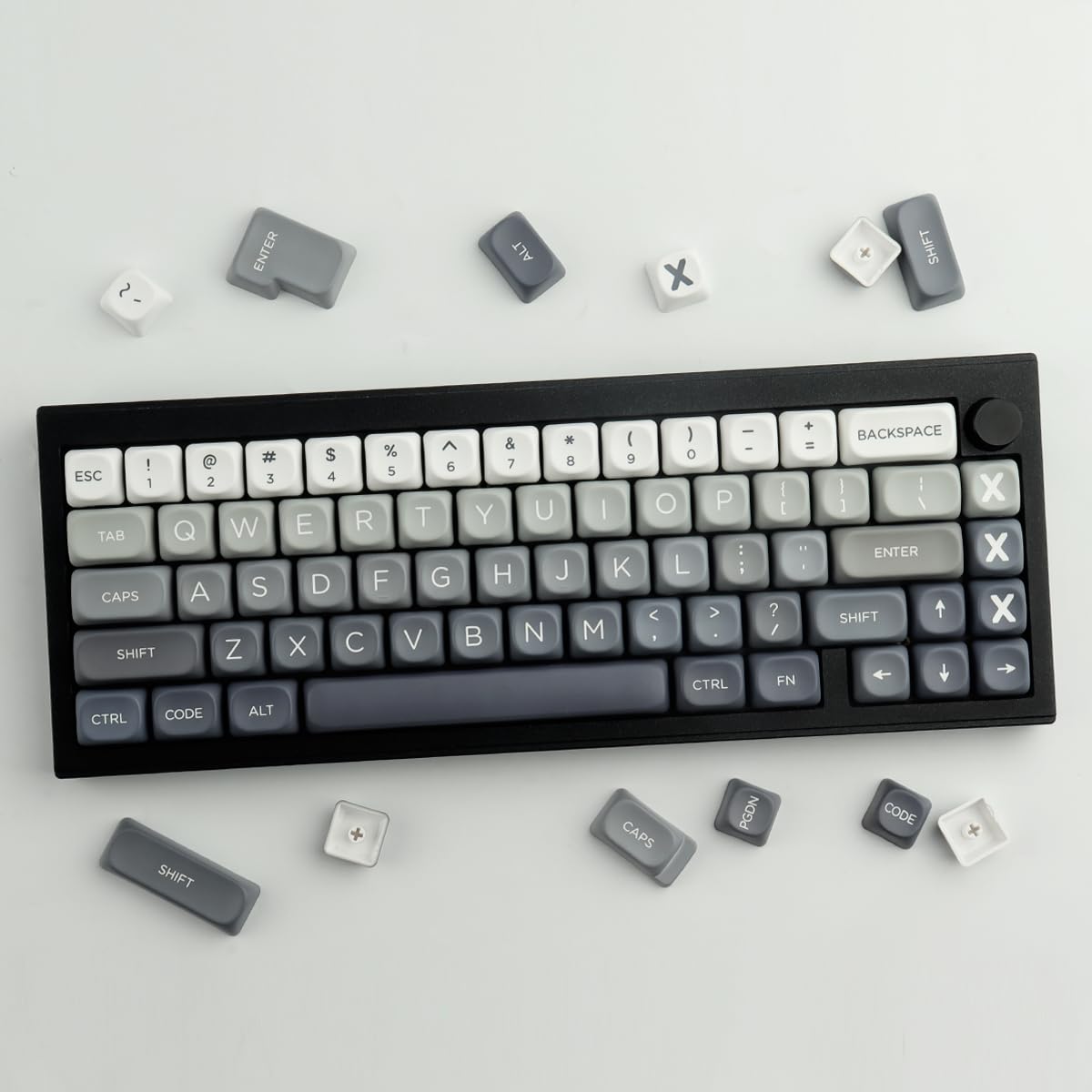 Copritasti in PBT 146 tasti Double Shot Profilo MOA Keycaps Bianco-Grigio Gradiente Sublimazione Keycap Tappi chiave personalizzati per switch Cherry MX Layout Tastiere meccaniche layout ANSI