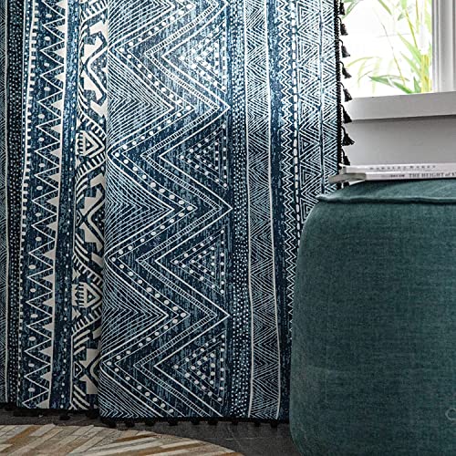 Rideau foulard bleu texturé d'exception avec tassel