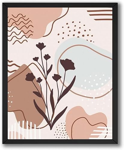 lianyibo Abstract Geometric & Floral Wall Art Modern Minimalist Design with Soft Earth Tones Posters Prints for Living Room(60x90cm/Frameless)