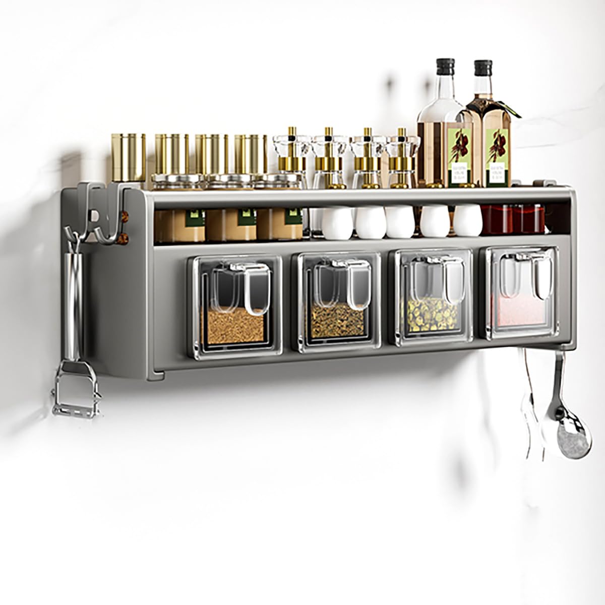 MYUYEE Multifunctional Kitchen Utensil Hanging Spice Rack, Wall Storage Kitchenware Rack, Over Stove Spice Organizer Shelf, For Kitchen,39Cm(39Cm)