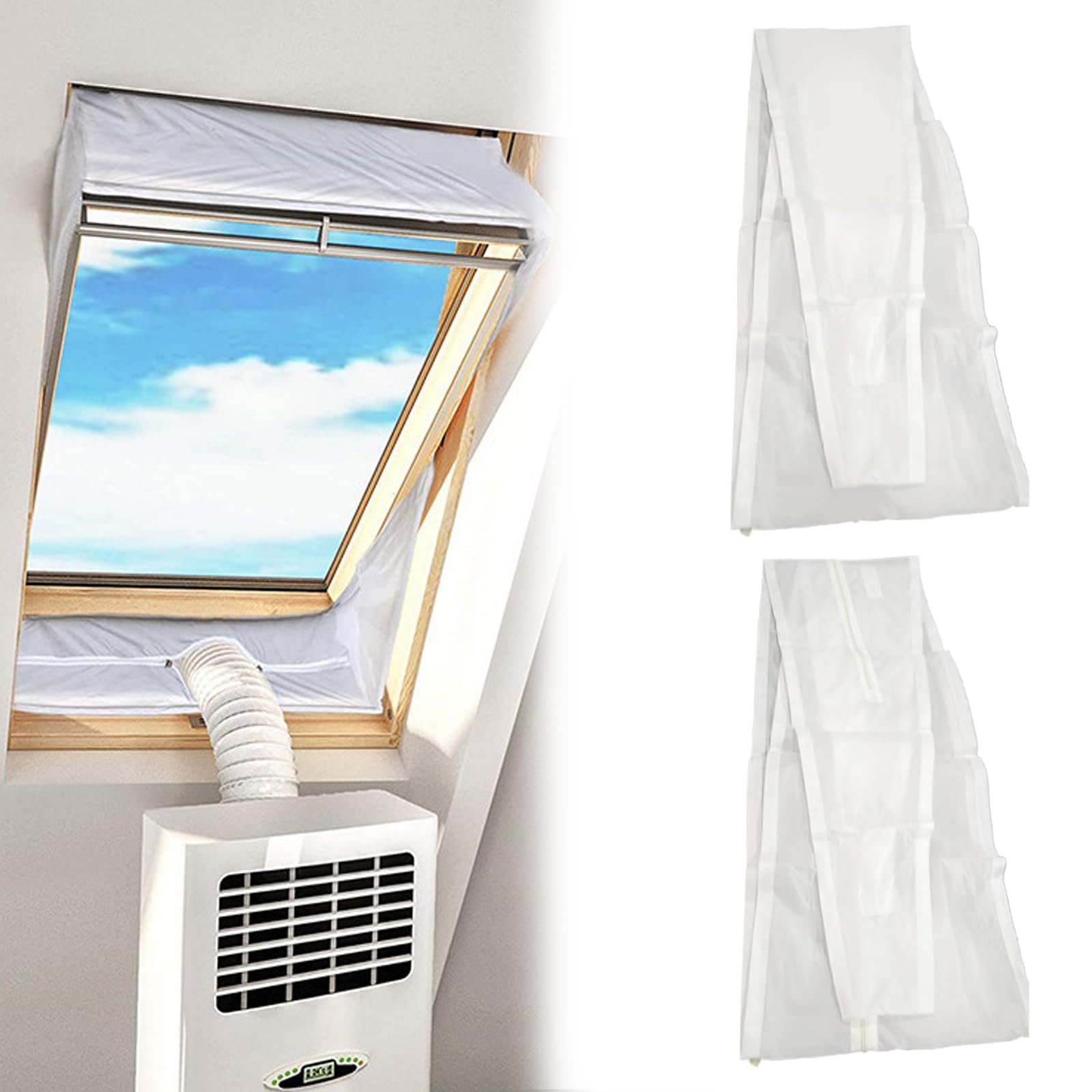Air Conditioner Window Seal Kit, Centre Pivot Roof Window Seal Kit for Portable Air Conditioner, Windproof Fastening Tape Zippered AC Vent Seal for Window and Wall (230cm)