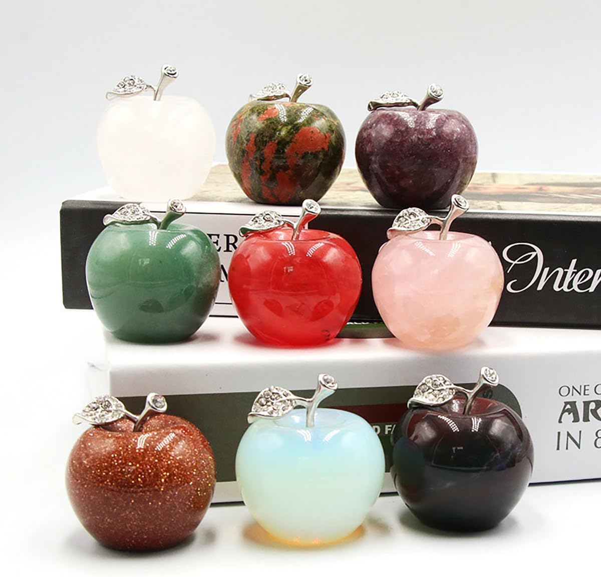 14pcs Set Natural Crystal Apple Mix Color Natural Stone Statue Apple Figurine Ornaments Gifts for Home Decoration Christmas Ornaments (1.2inch apple/14pcs)