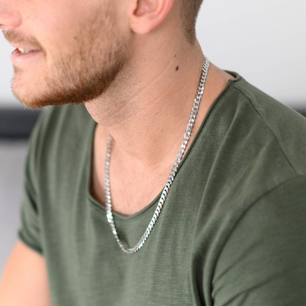 Massive Herren Panzerkette Silber 925 flach 6mm rhodiniert K79