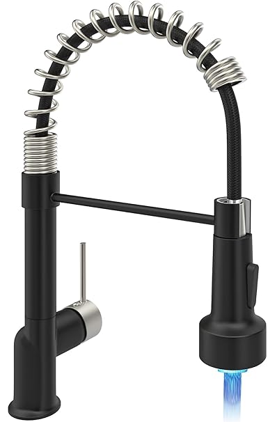 GIMILI Brushed Nickel and Black Kitchen Faucet with Pull Down Sprayer Single Handle LED Kitchen Sink Faucet