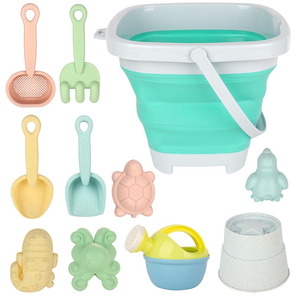 CLIUNT 11pcs Bucket Beach Toy Set, Play Sand Toys Set, Kids Sand Beach Toys Set