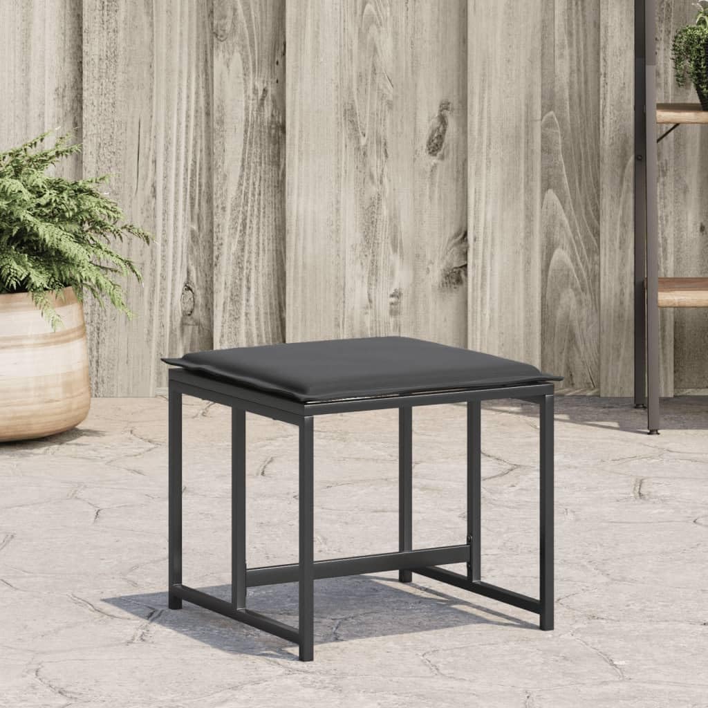 Sgabello da giardino con cuscino, 4 pezzi, nero, acciaio e textilene, 40 x 40 x 35 cm, resistente alle intemperie, resistente ai raggi UV, impilabile, per balcone, terrazza, esterno, con