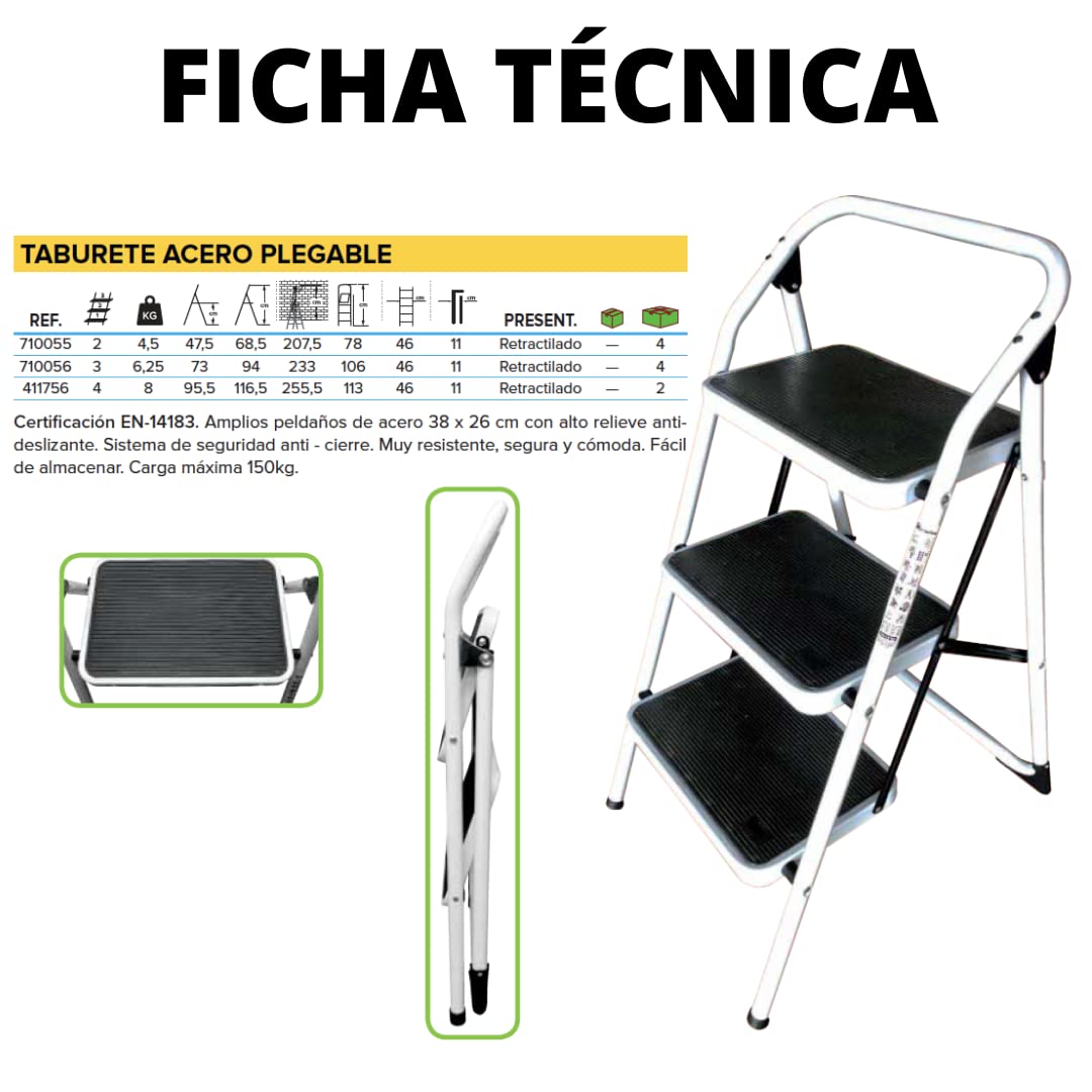 Homelux 411756 Taburete Acero 4 Peldaños, Plegable