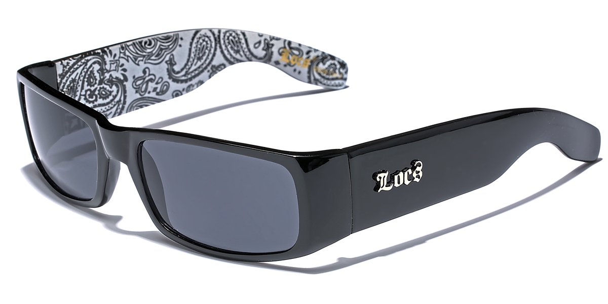 Locs Original Gangsta Shades Men's Hardcore Dark Lens Sunglasses with Bandana Print - Black & White
