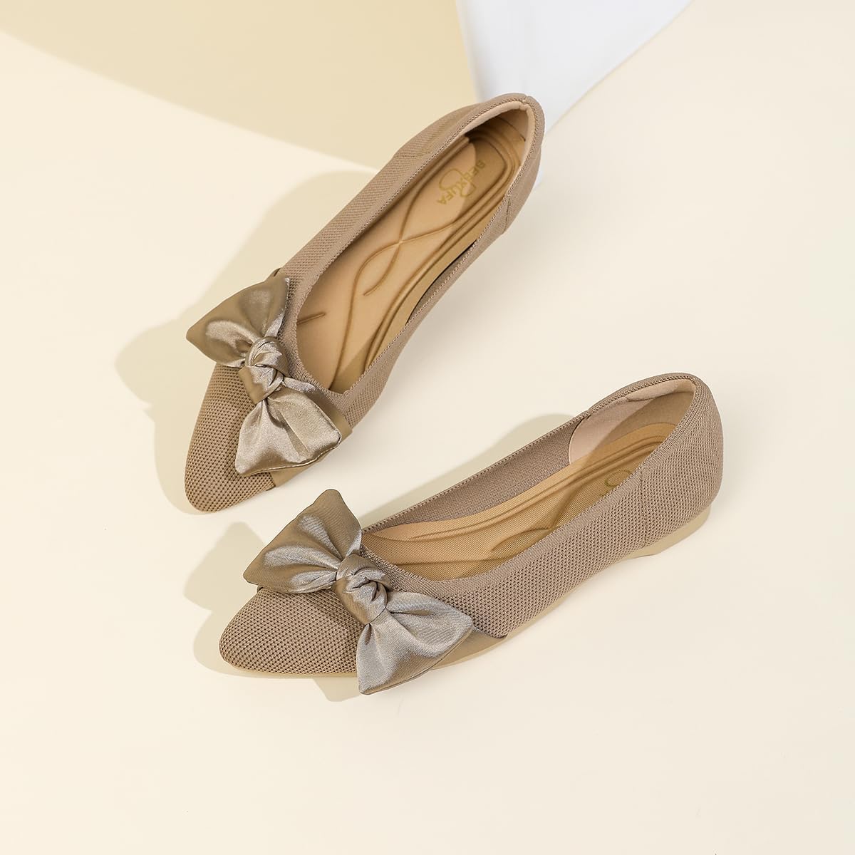 Pointed Toe Ballet Flats for Women,Slip On Shoes with Bow, Comfortable Dressy Casual Work Flats for Office Business.