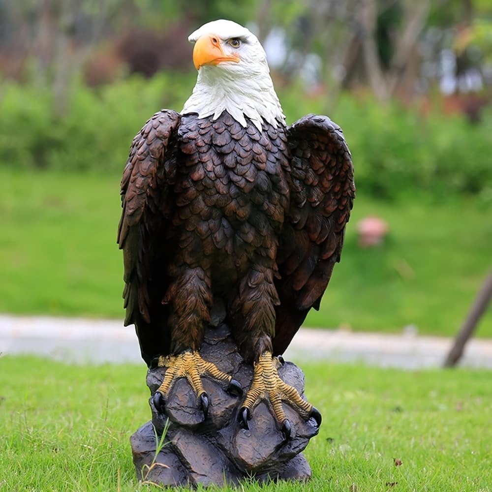 13 x 24.4 Inch Large Standing Eagle Exhibition Garden Sculpture, Hand Drawn Eagle Decoration American Bald Eagle Statue, Lawn and Courtyard Outdoor Decoration