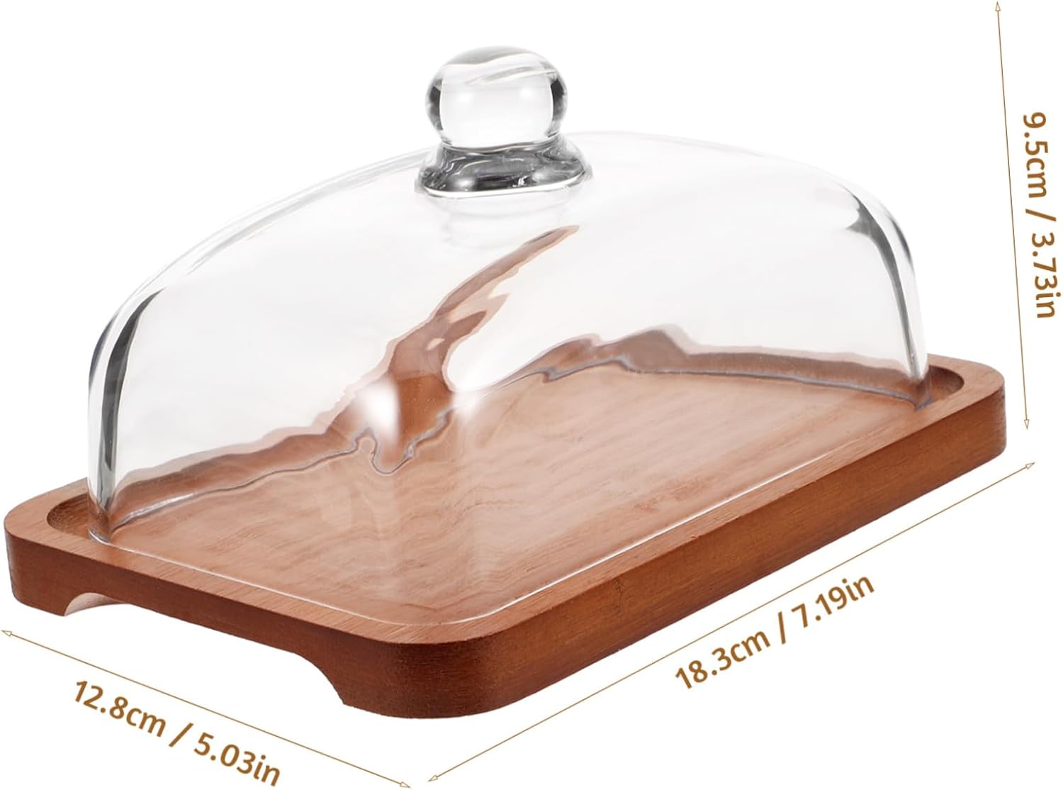 2pcs Butter Dish Glass Lid Wooden Base Reusable Cheese Container for Dinner Party