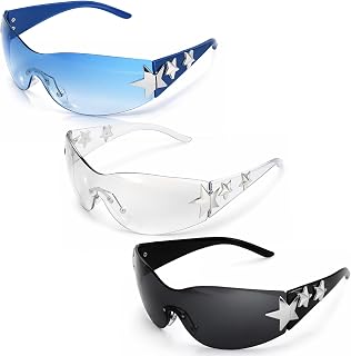 3 Pairs Y2K Sunglasses for Women Men Trendy Shield Wrap Around Sun Glasses Oversized Fashion Frameless Glasses