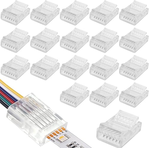mxuteuk 22 conectores de tira de luz LED RGB de 6 pines de 0.472in, 5 V, 12 V, 24 V, impermeable, sin soldadura, conectores adaptador LED para tira