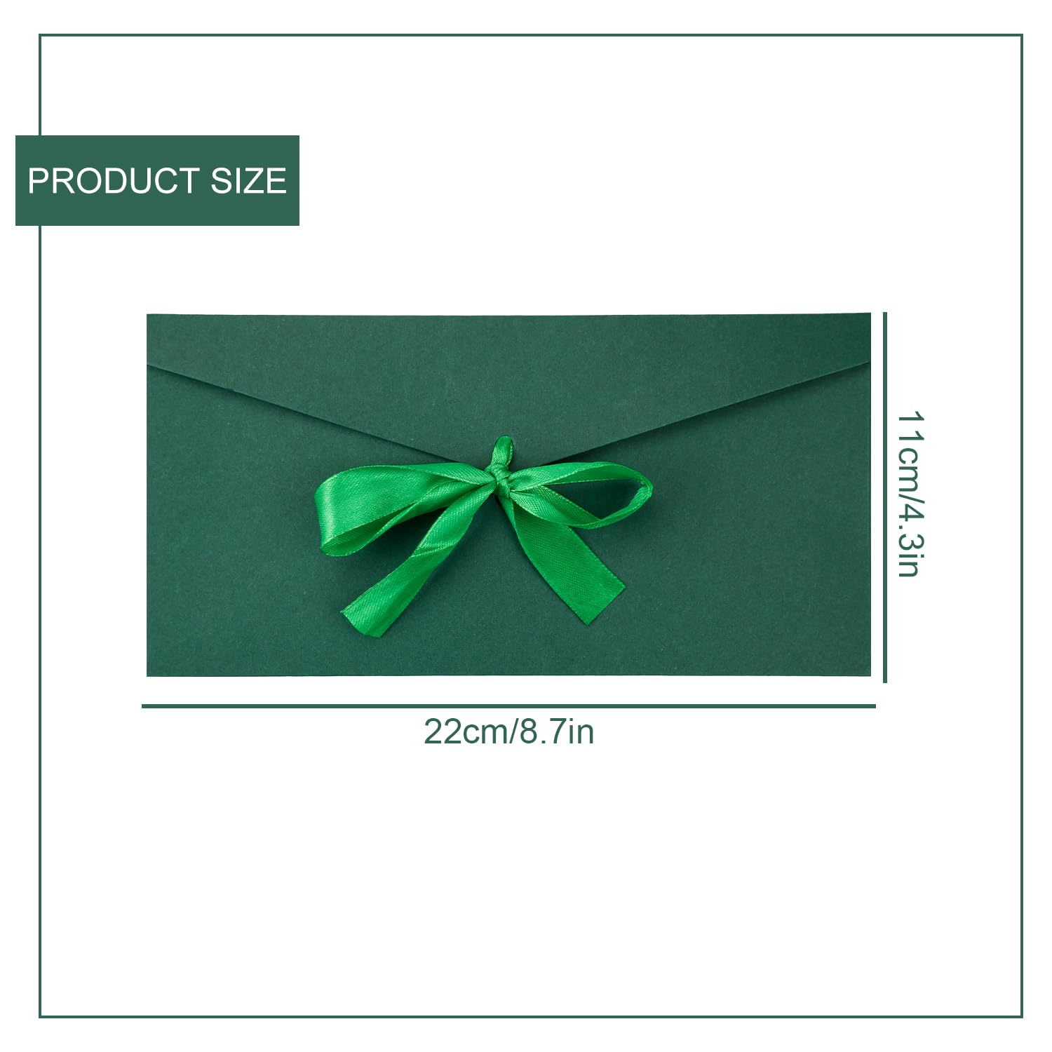 Pack De 4 Sobres De Papel Kraft Con Cinta - 22x10.9 Cm, Color Verde, Ideal Para Invitaciones, Tarjetas Regalo Y Dinero