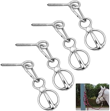 Homaisson 4 PCS Horse Tie Rings, Horse Tie Ring with Quick Snap and Eye Bolt, Heavy Duty Stainless Horse Tack and Supplies, Magnetic Safe Horse Tie Ring, Horse Training Equipment for Pulling Back