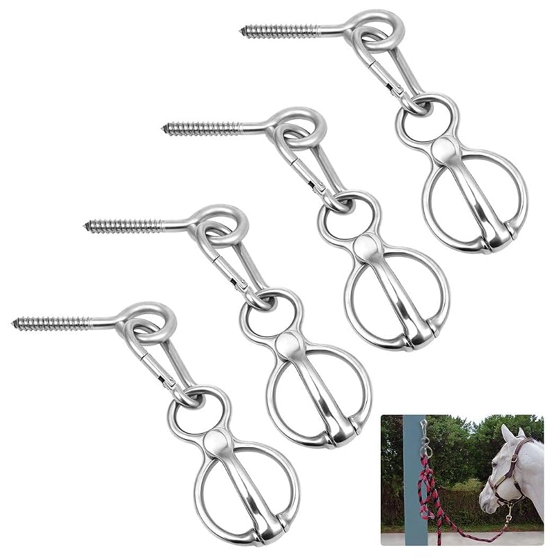 Kit de Anéis de Amarração para Cavalos em Aço Inoxidável Homaisson com Mosquetões e Parafusos Olhais, 4 Peças