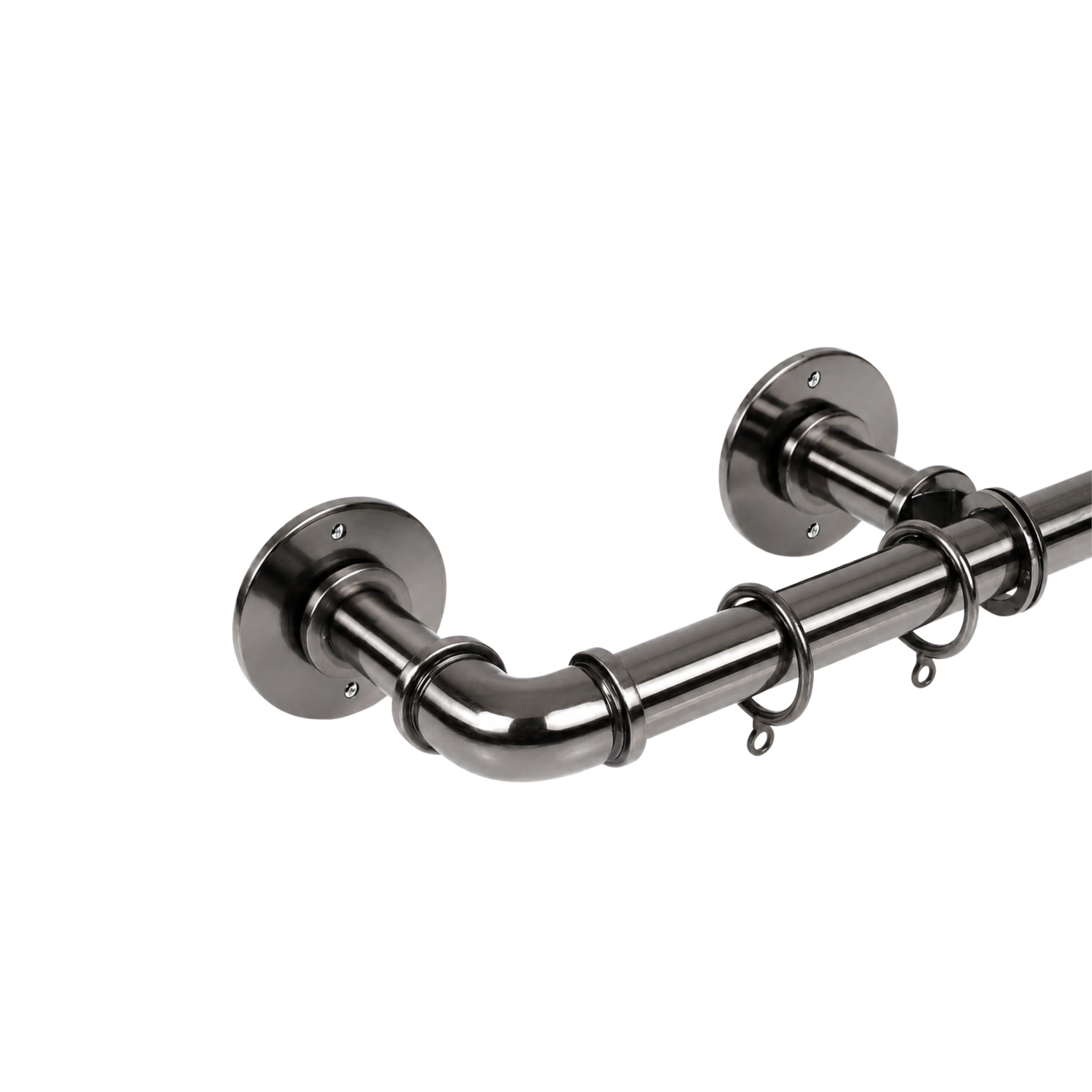 Lister Cartwright 25mm Black Nickle Industrial Pipe Extendable Curtain Pole Heavy Duty Metal Curtain Rod with Rings – Wall or Ceiling Mounted– Vintage Pipe Style for Living Room, Bedroom(120-210 cm)