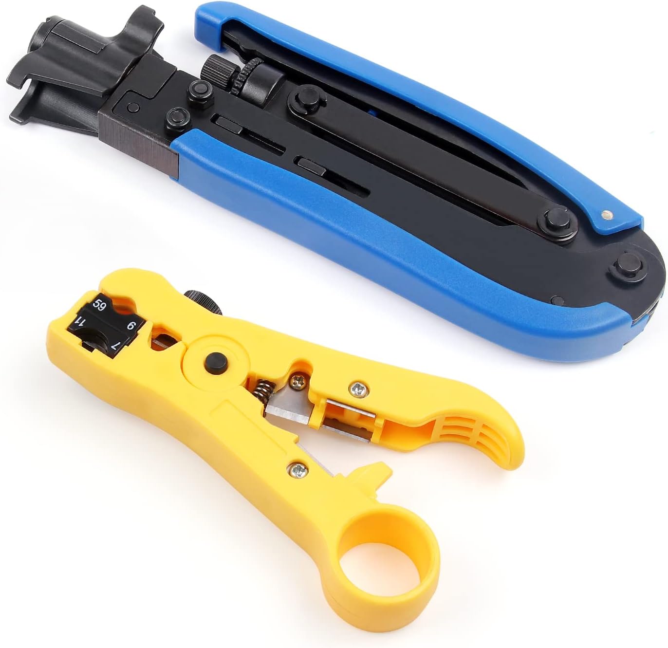 Knoweasy Coaxial Compression Tool Kit with Coax Cable Crimper, F-Type Crimper for RG6 RG59 RG11 and Coaxial Cable Stripper