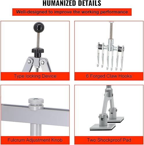 Miniatura 7 de Kit de barra de palanca de tracción de abolladuras de automóvil de cuatro patas de 34.252 in, 6 anillos extractores de gancho de garra, cuerpo de